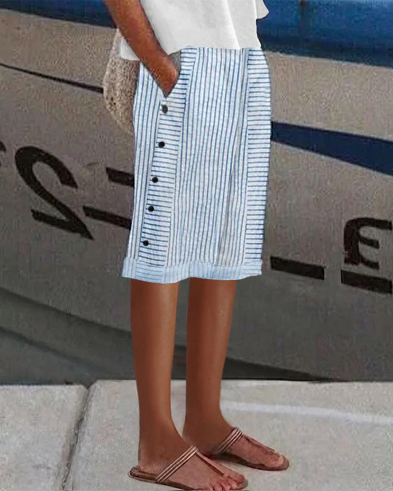 Short décontracté à rayures avec poche