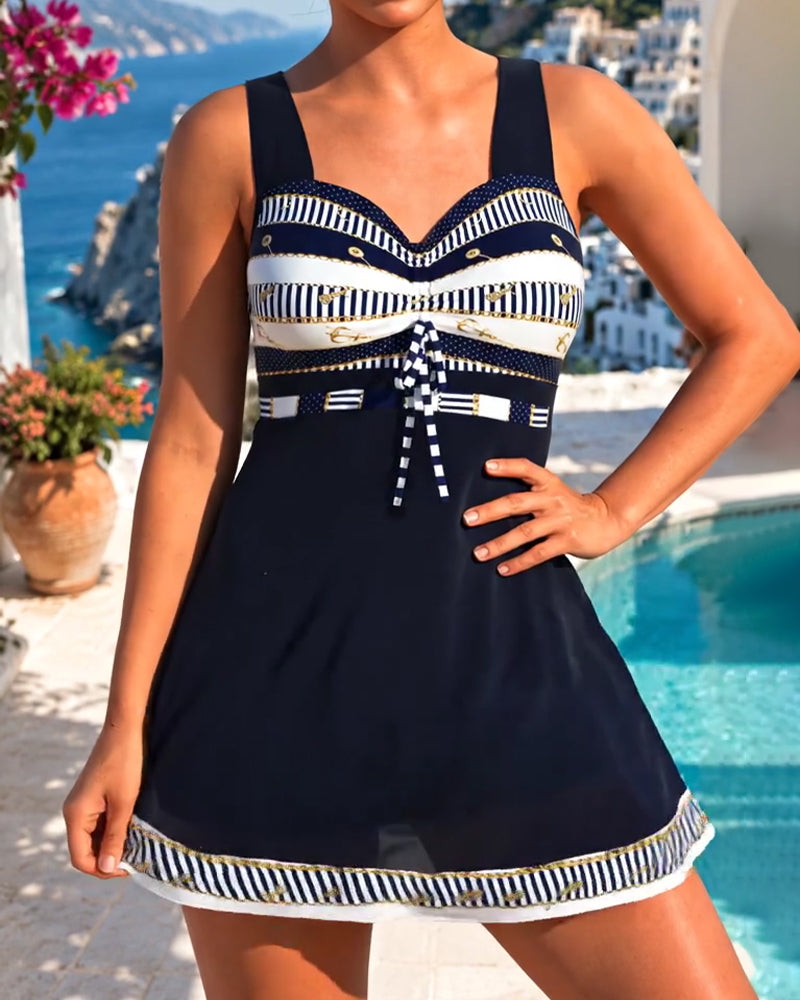 Swimdress Tankini Cravate Rayure Jupe