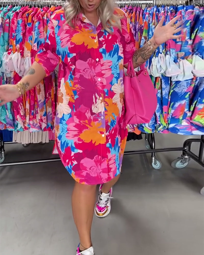 Robe midi à revers imprimé floral coloré