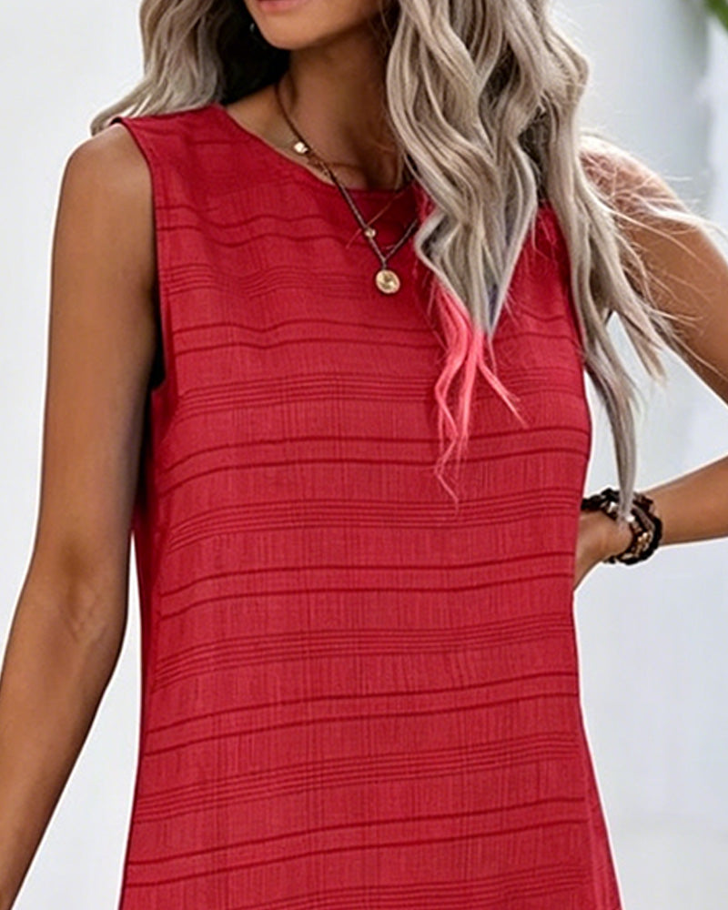 Robe Texturée Volant Ourlet Sans Manches