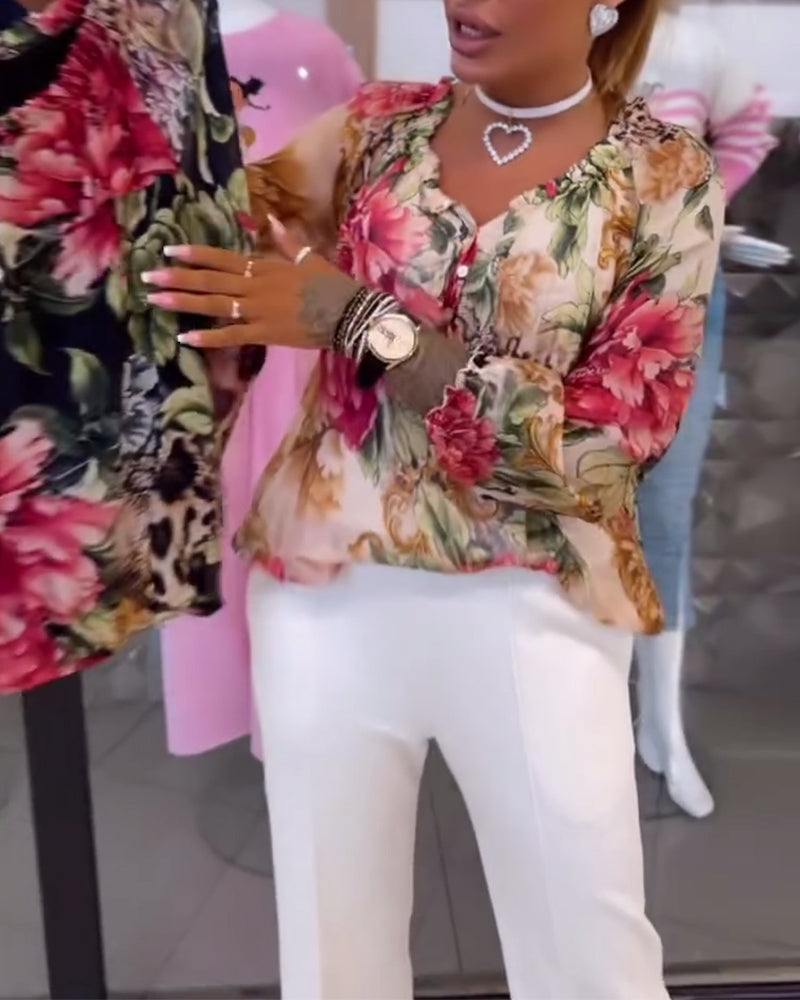 Chemisier Col V Imprimé Fleuri