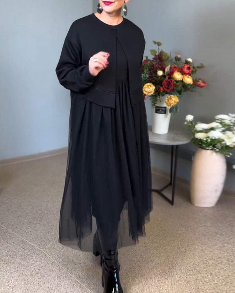 Robe élégante de couleur unie avec coutures en maille irrégulière