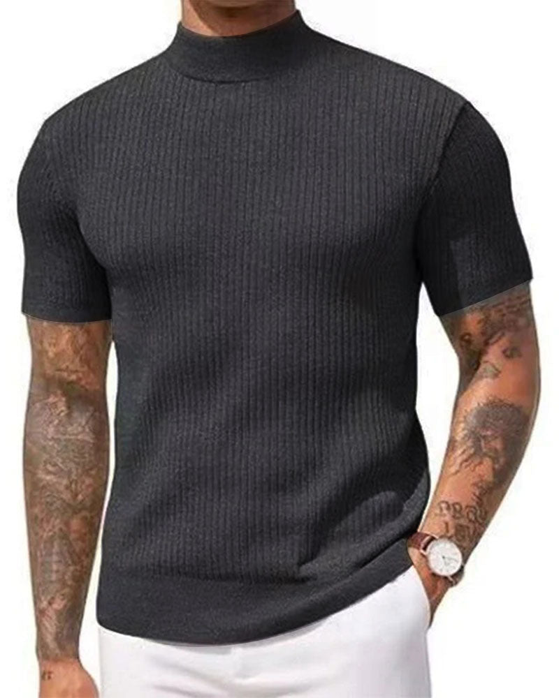T-Shirt Col Mock Neck Homme Manche Courte