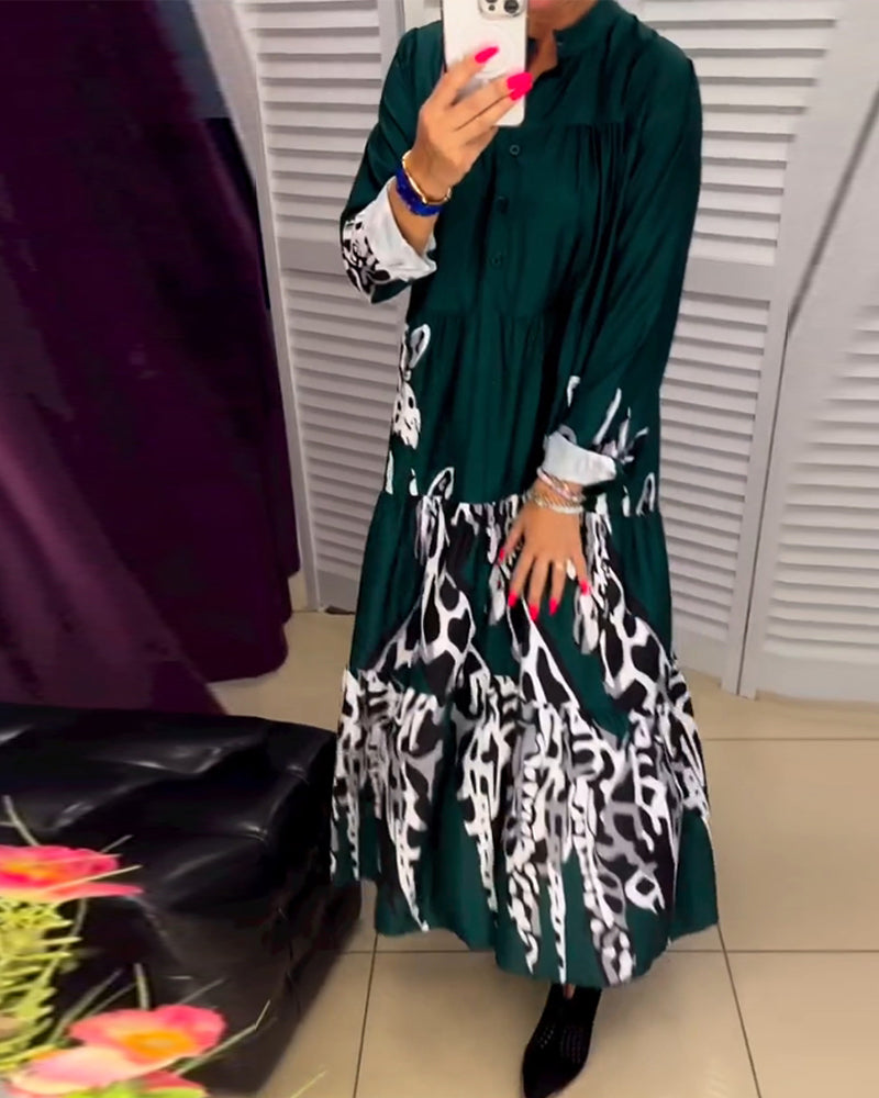 Robe longue décontractée boutonnée imprimée