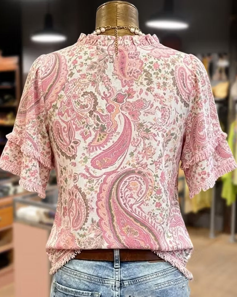 Blouse Décontractée Volantée Col V