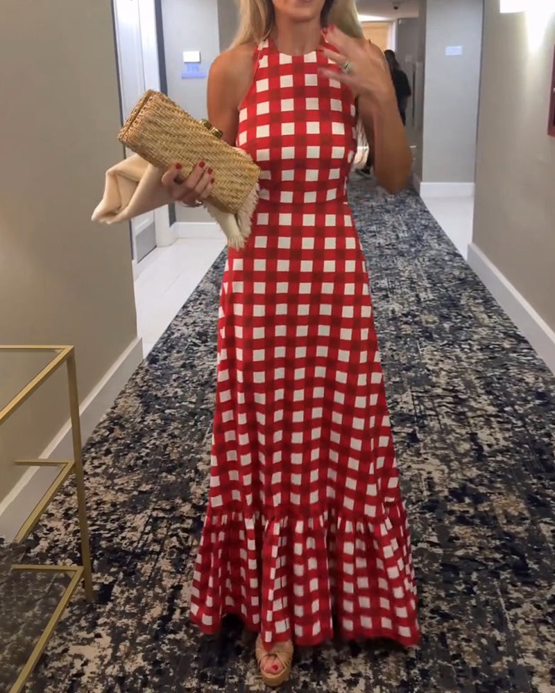 Robe Décontractée Sans Manches À Carreaux