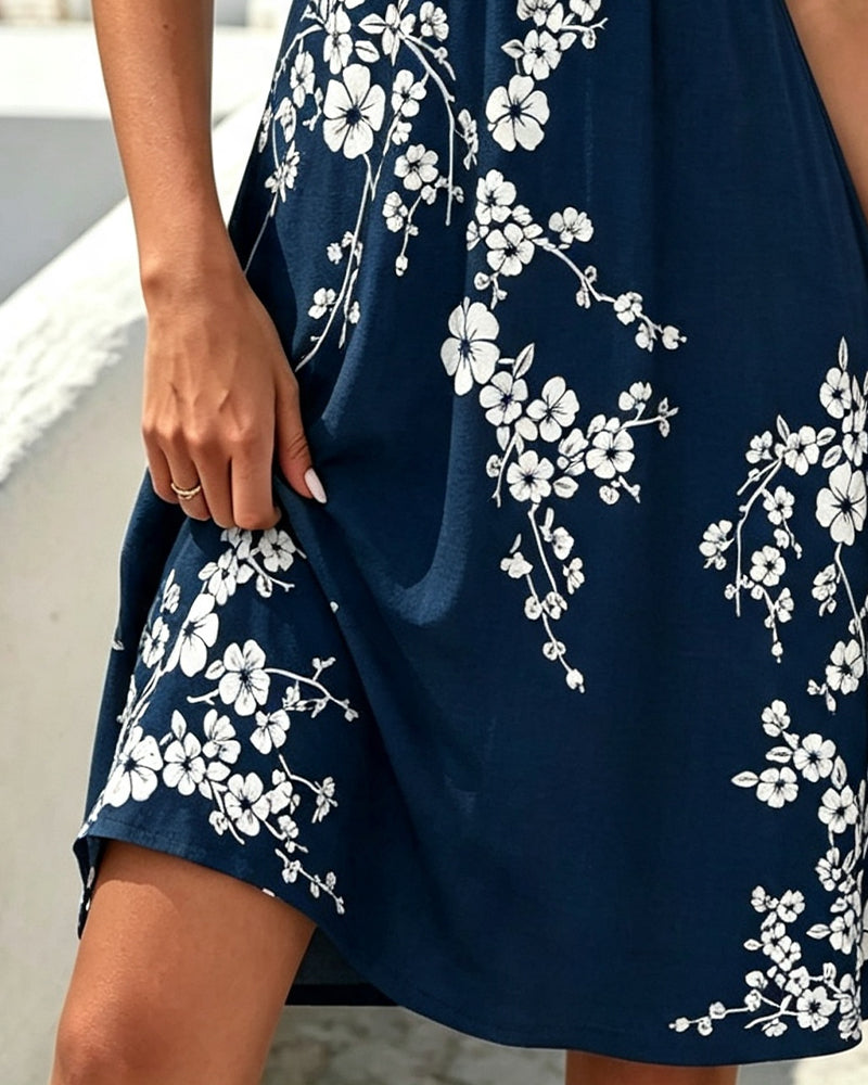 Robe Col V Florale Sans Manches