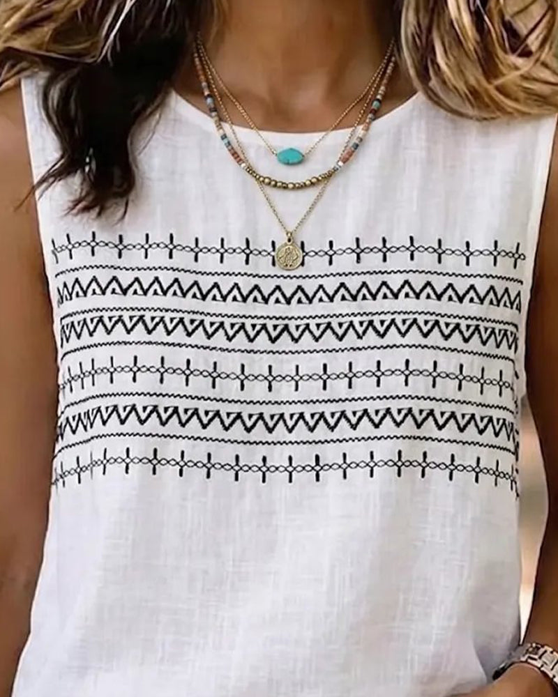 Blouse Ethnique Broderie Sans Manches