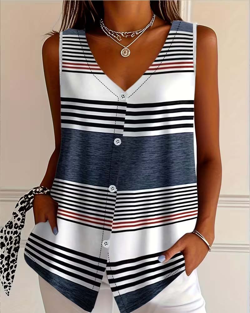 Débardeur Rayé Sans Manches Col En V