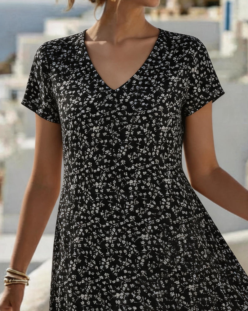 Robe Florale Col V Jupe Ample