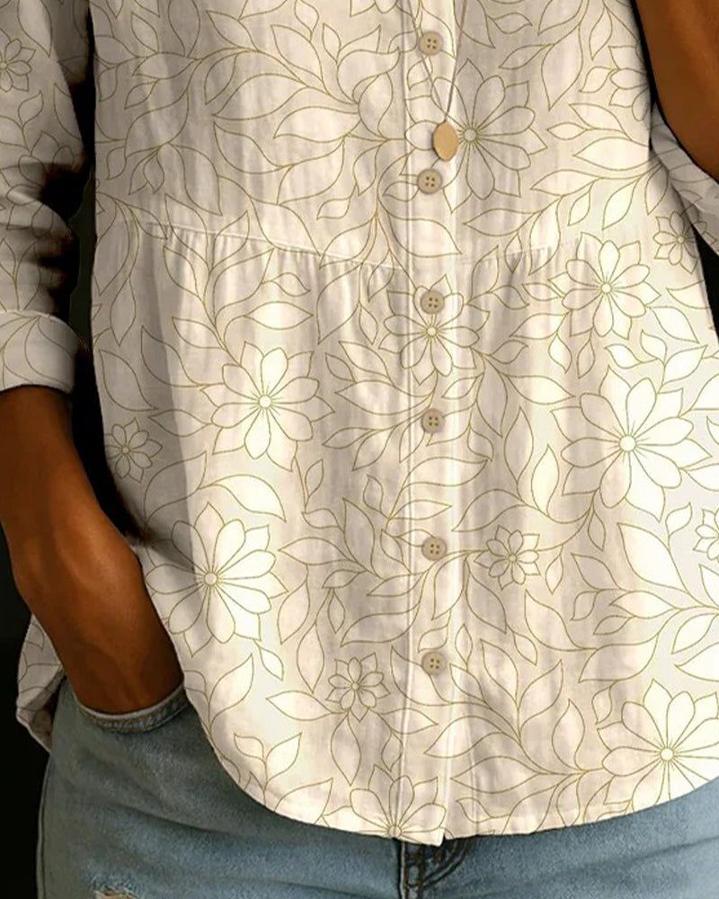 Blouse Imprimée À Col V Avec Boutons Sur Le Devant