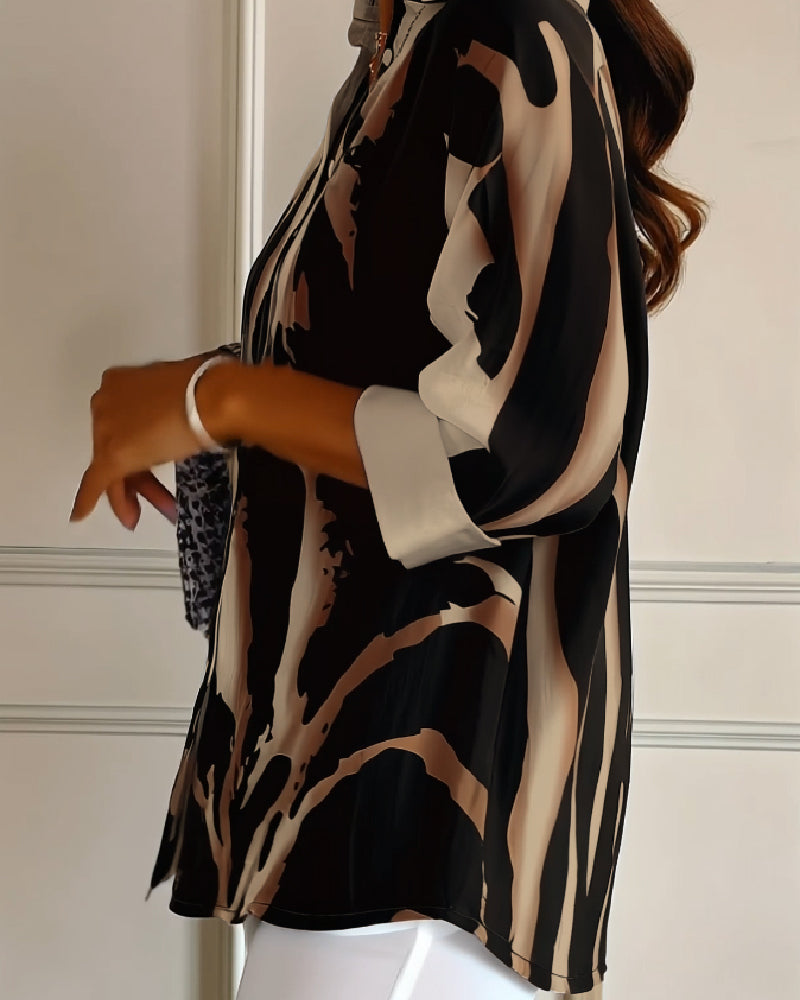 Blouse Col Montant Imprimé Irrégulier