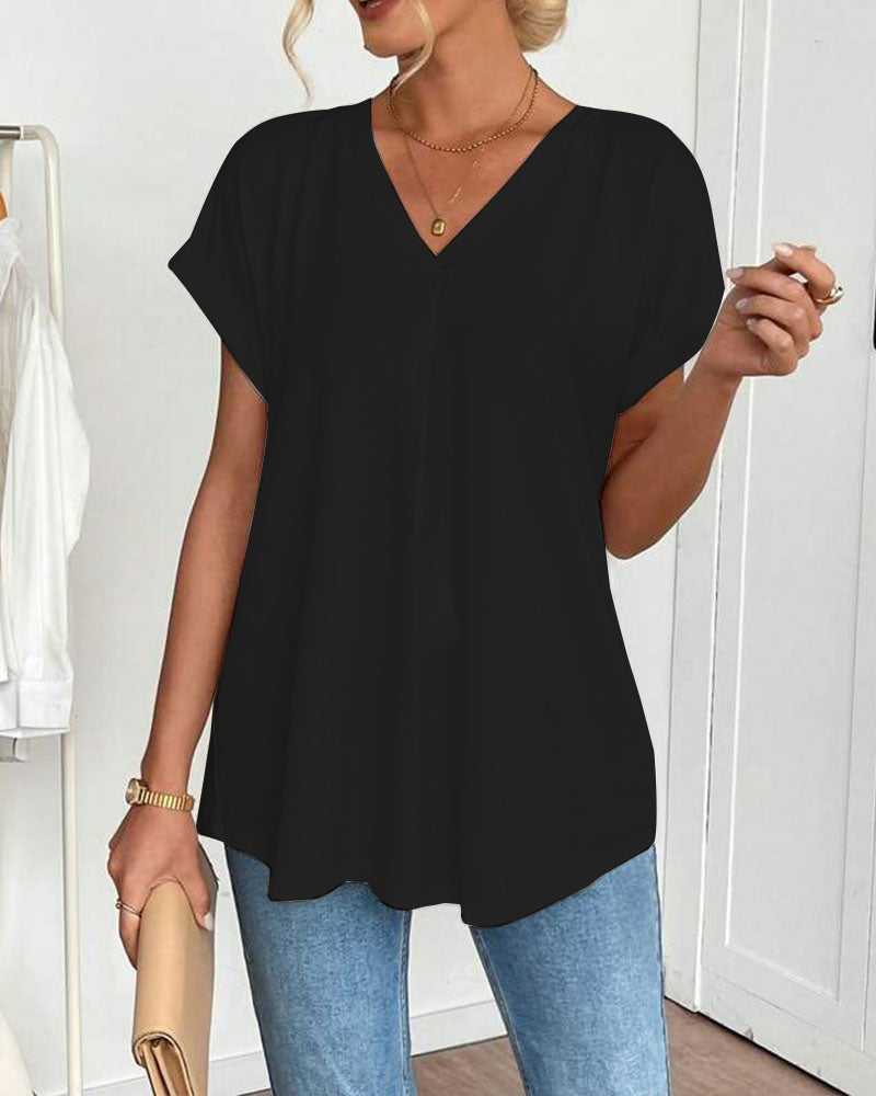 T-Shirt À Manches Courtes Uni Patchwork