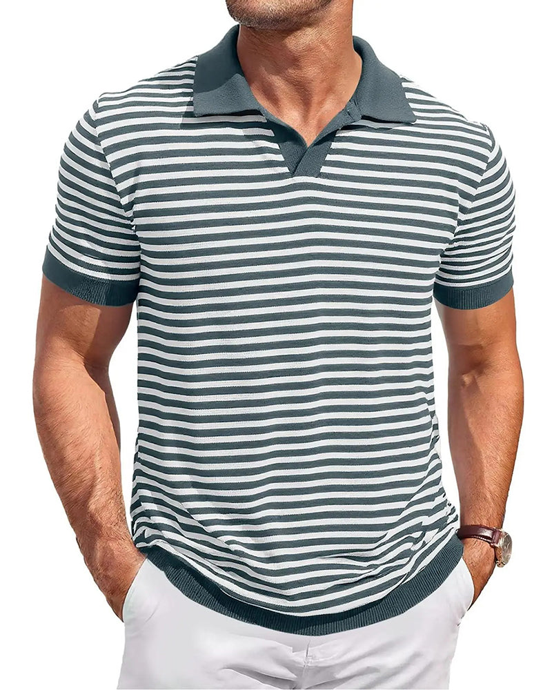 T-Shirt Col-Polo Rayé Bloc-De-Couleur