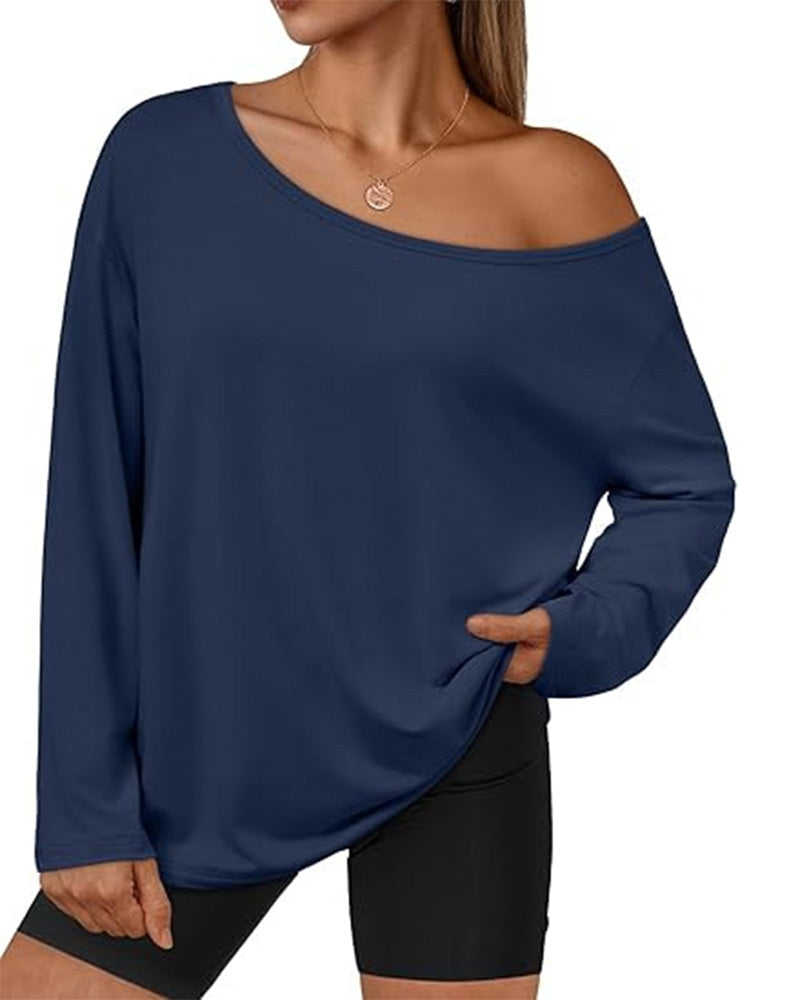 T-Shirt Une Épaule Unie Manches Longues