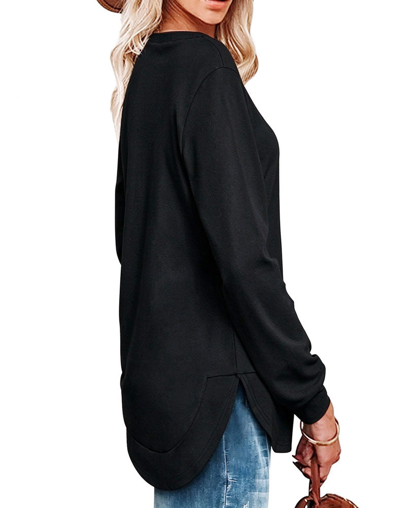 Sweat Col Rond Ourlet Courbé Uni