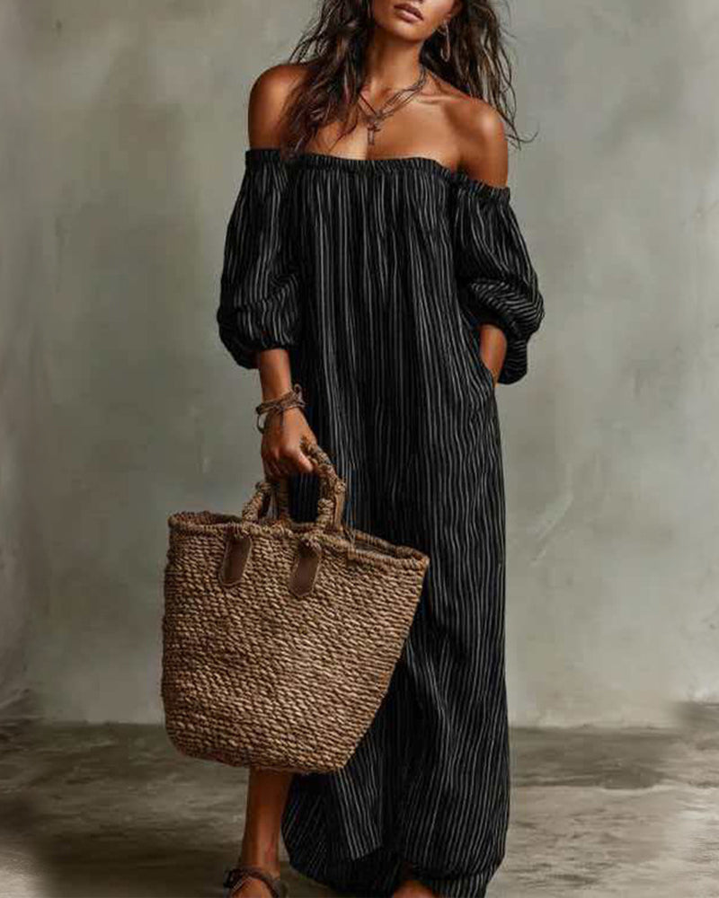 Robe Ample Off-Shoulder Rayée