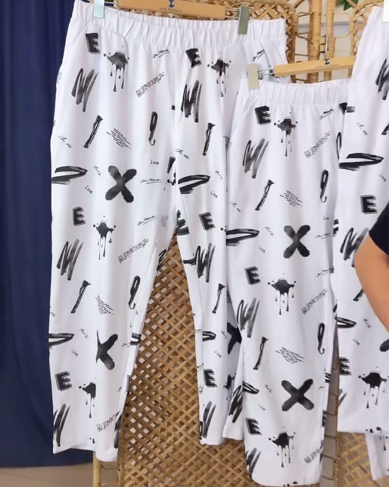 Pantalon taille mi-haute décontracté imprimé