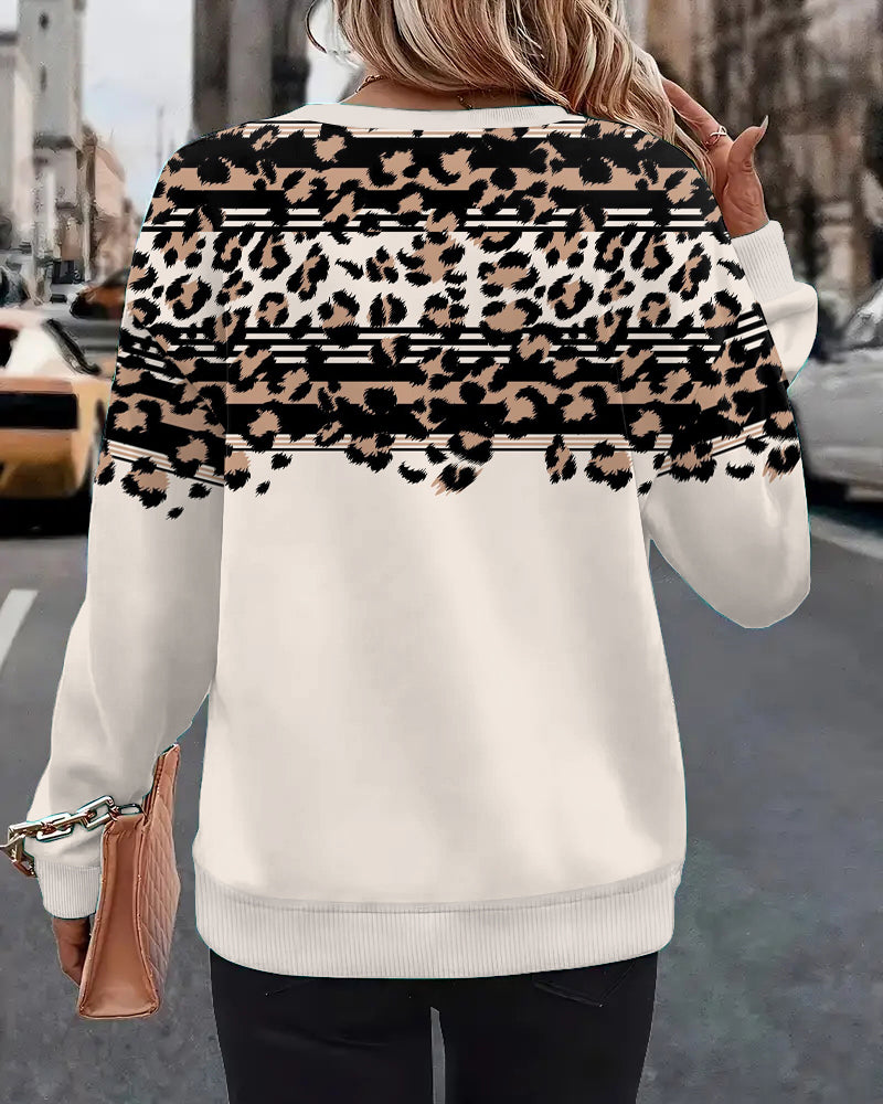 Sweatshirt Col Rond À Imprimé Léopard