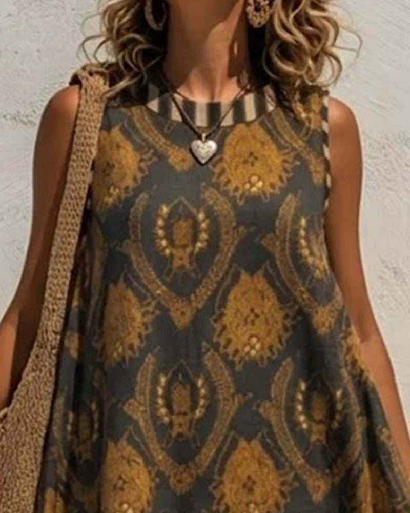 Robe Imprimé Emblem Rayé Sans Manches