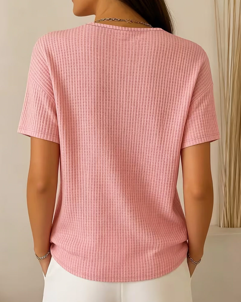 Tee-Shirt Col V Uni Polyvalent Manches Courtes