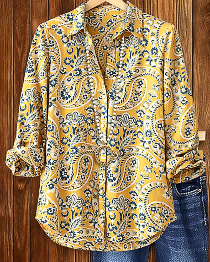 Chemise Revers Paisley Manche Longue