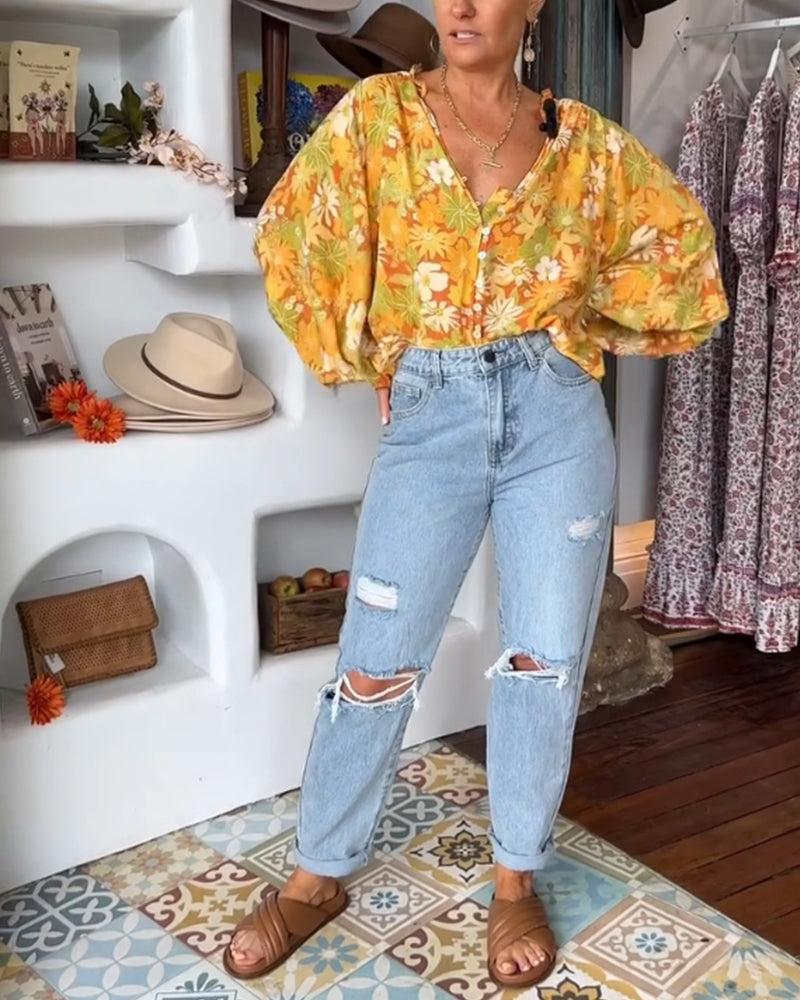 Blouse à imprimé fleuri col V