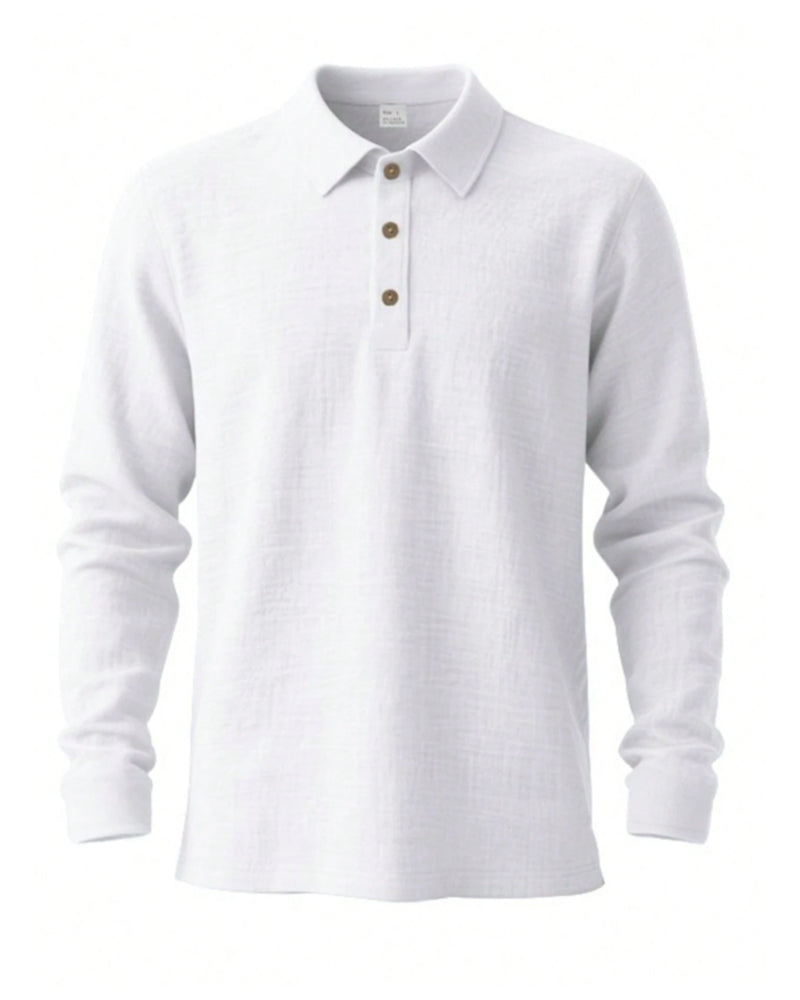 Chemise Homme Légère Coupe Ample Lin Manches Longues Polo