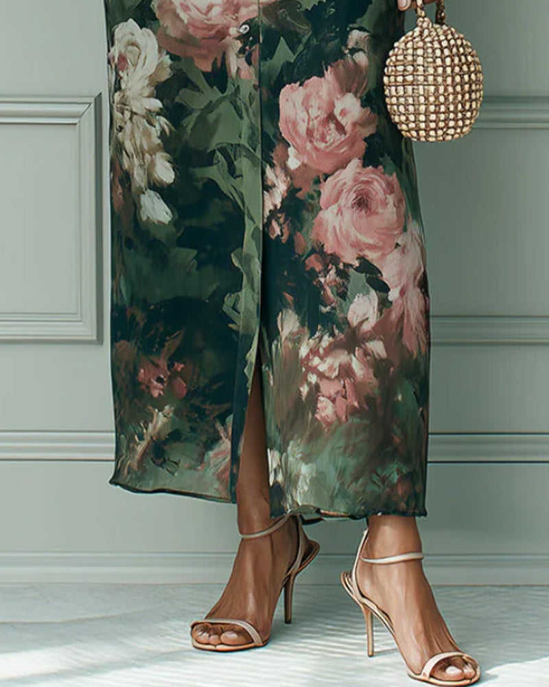 Robe Sans Manches Florale Col Montant Chemise