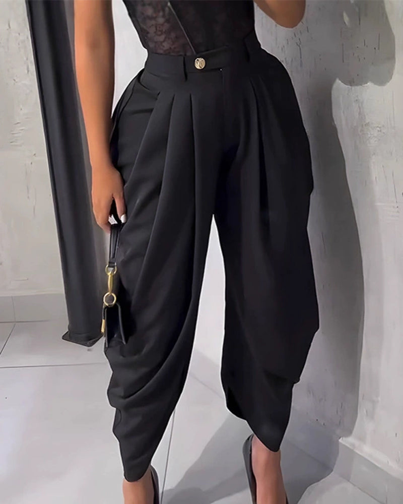 Pantalon Décontracté Unie Poche Sac En Papier Court