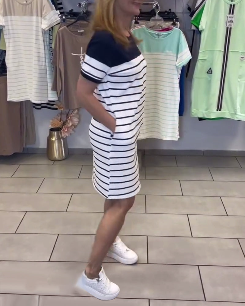 Robe Col Rond Décontracté Rayé