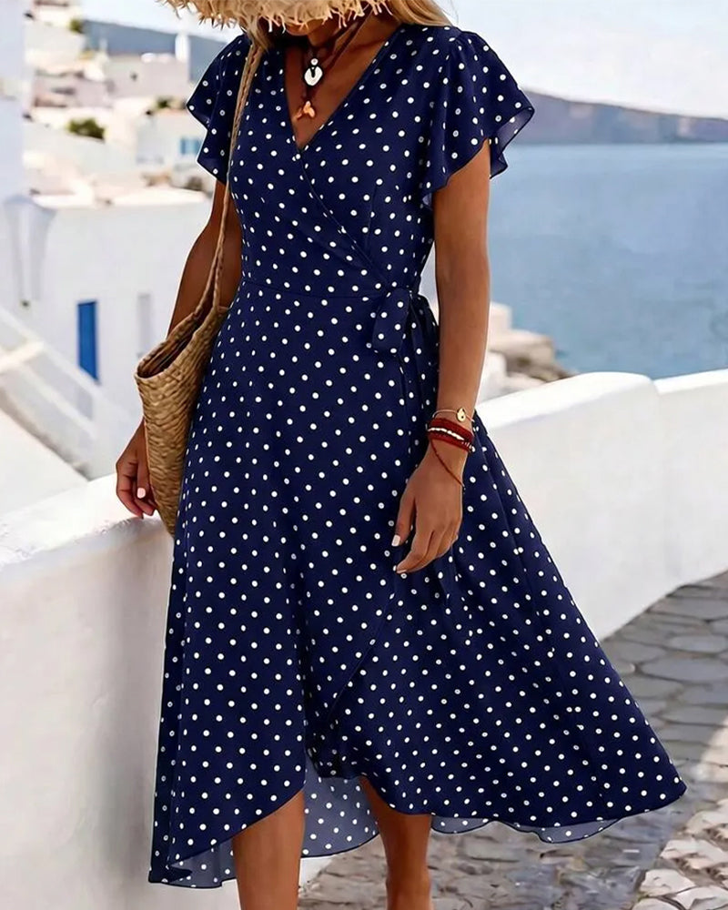 Robe Col En V À Pois Volant Taille
