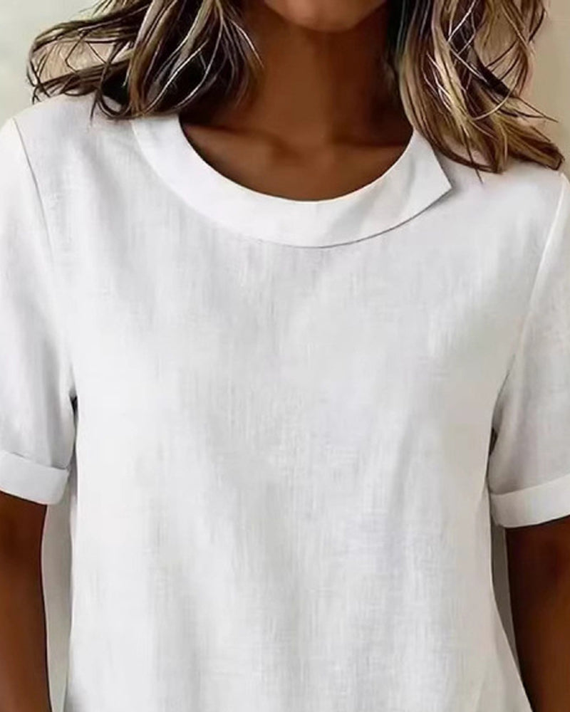 Blouse Manches Courtes Encolure Design Irrégulier