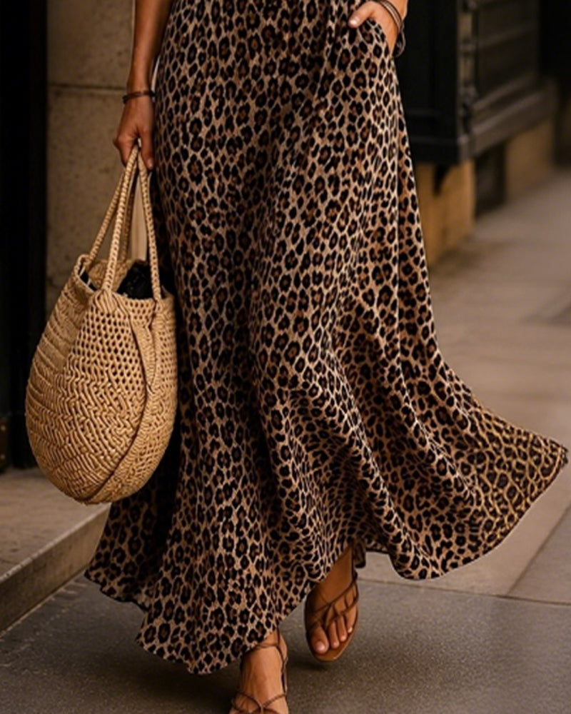 Robe Col Carré Léopard Mode