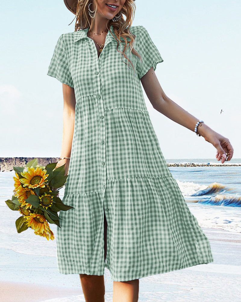 Robe chemise décontractée à carreaux