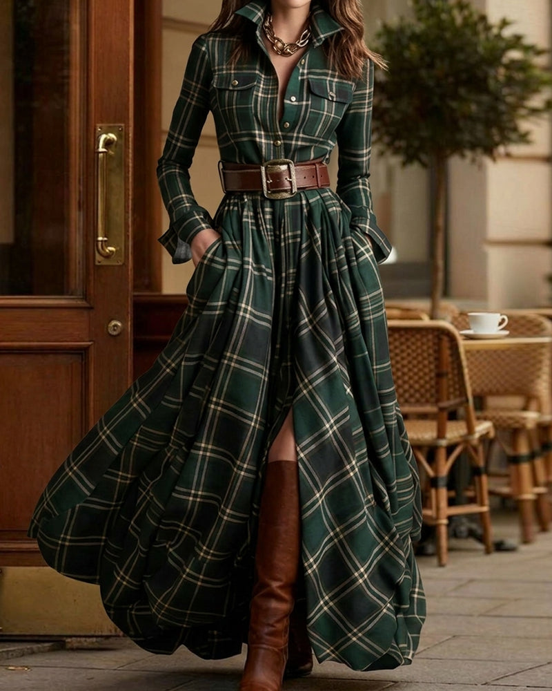 Robe À Carreaux Longue Chemise