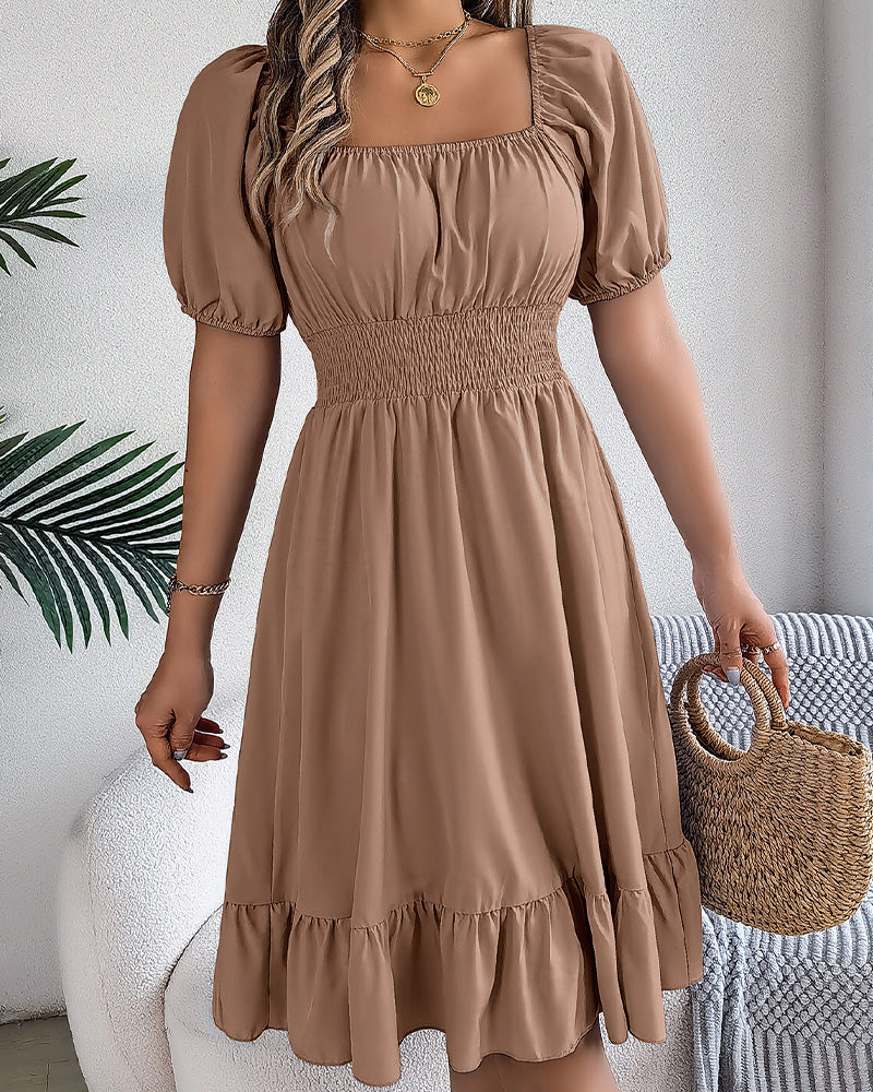 Robe Col Carré Taille Cintrée Volant Ligne A