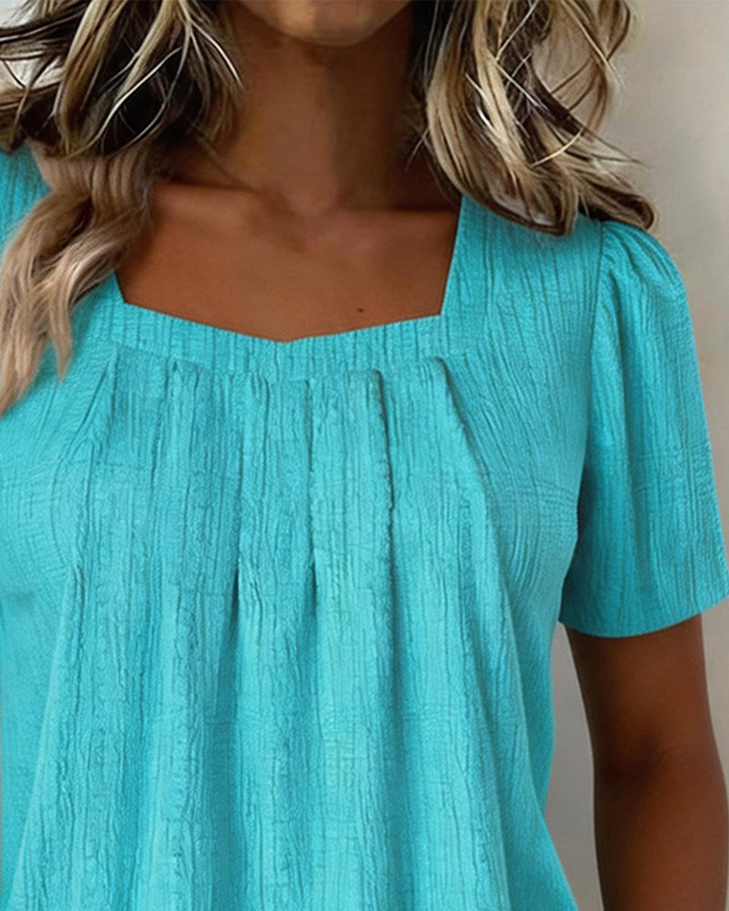 Blouse Décontractée Col Carré Uni