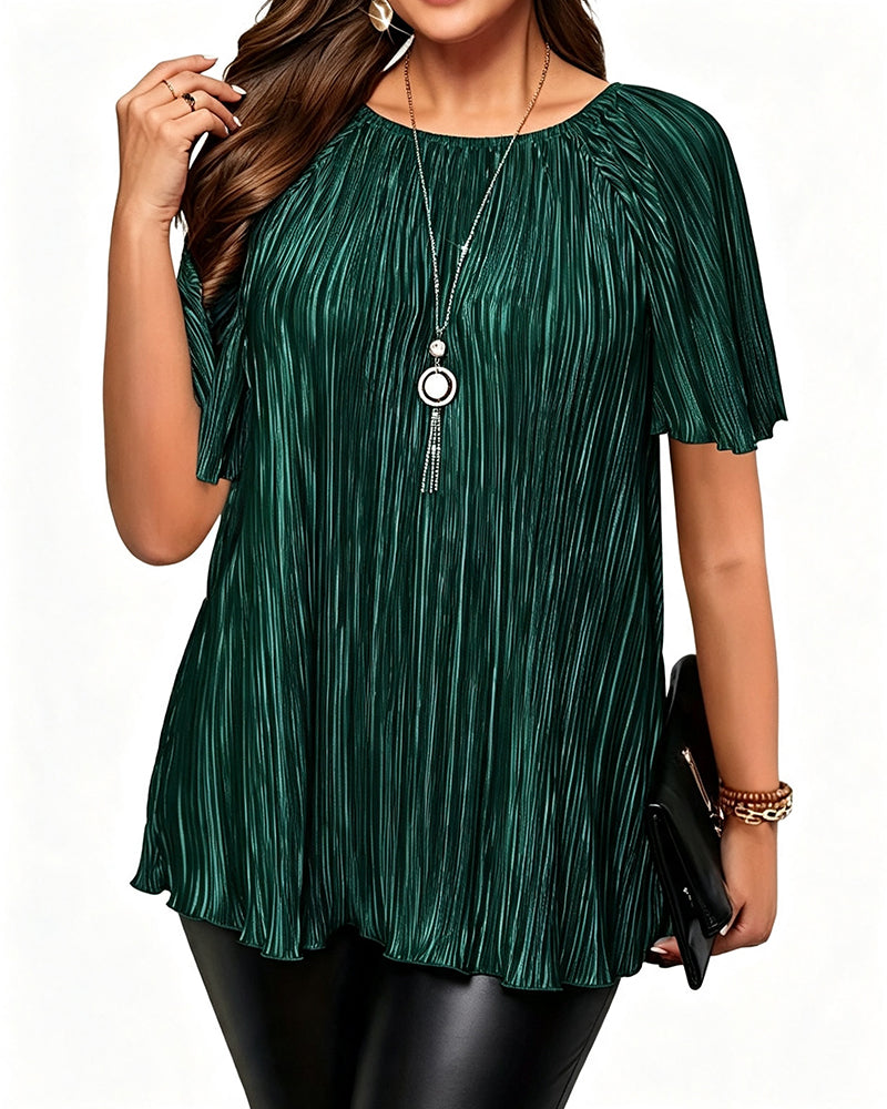 T-Shirt Grande Taille Unie Plissée Manches Courtes