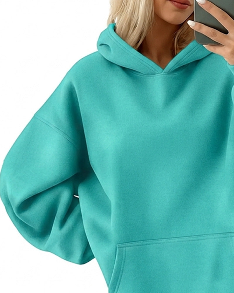 Hoodie À Capuche Poche Unie Lâche