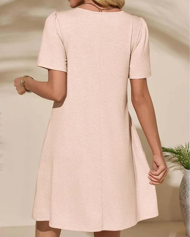 Robe Volant Manche Courte Col Rond