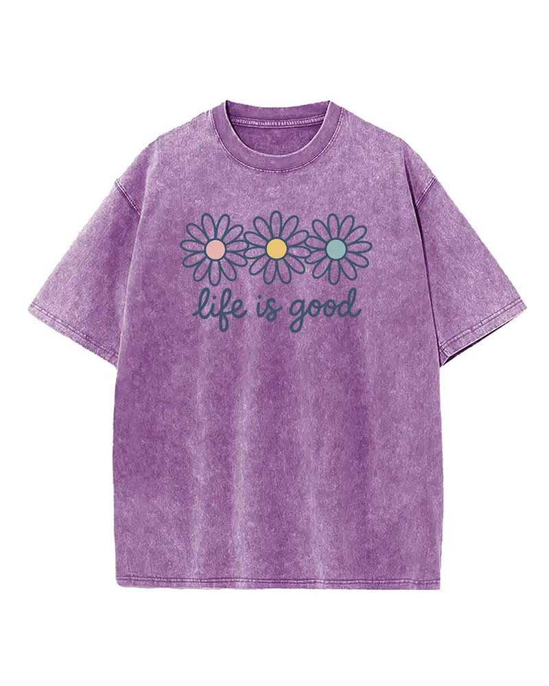 T-Shirt Imprimé Marguerite Décontracté Délavé