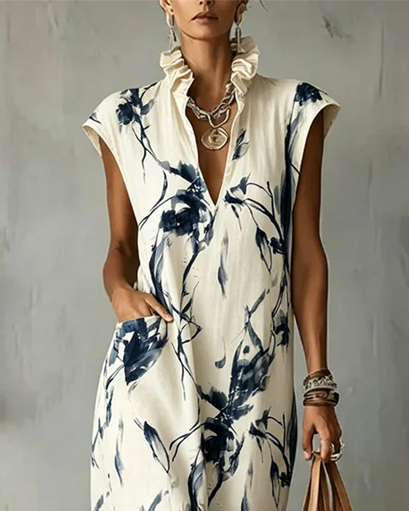 Robe Bleu Encre Col Montant Sans Manches