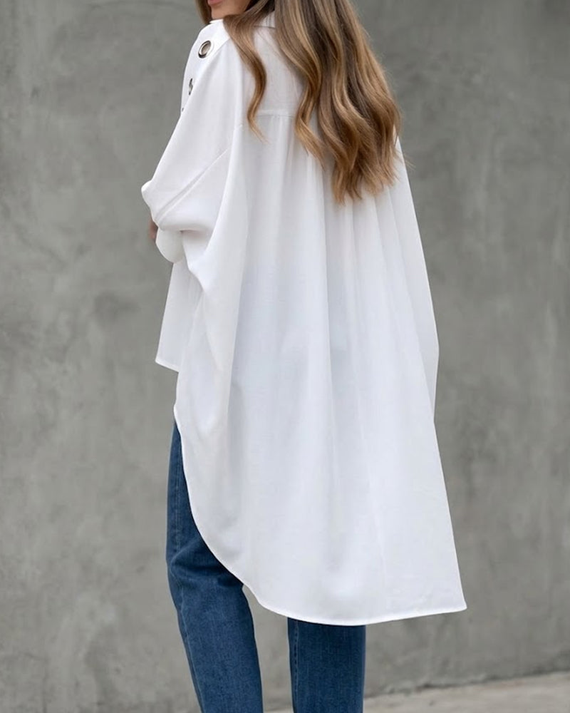 Blouse Lâche Évidé Bouton Irrégulier