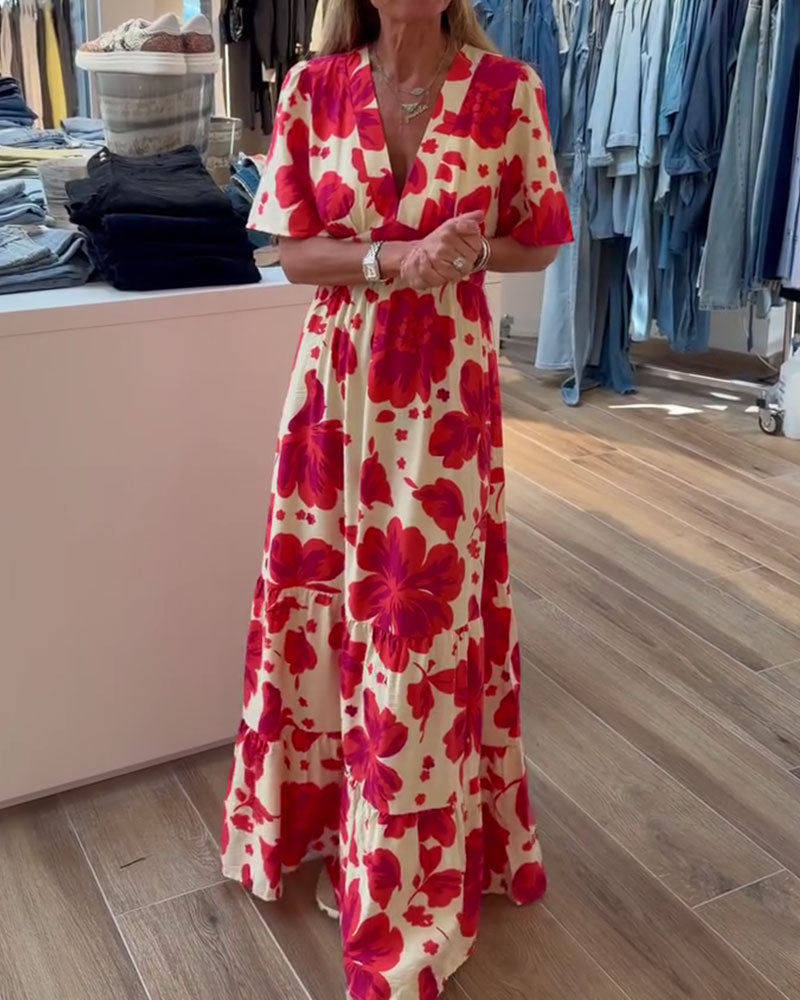 Robe Profond V Resort Taille Imprimé