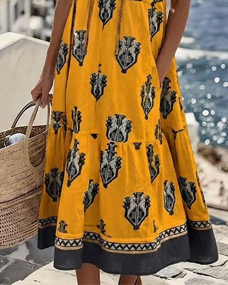Robes Ethnique Imprimé Attacher Sans Manches Longue