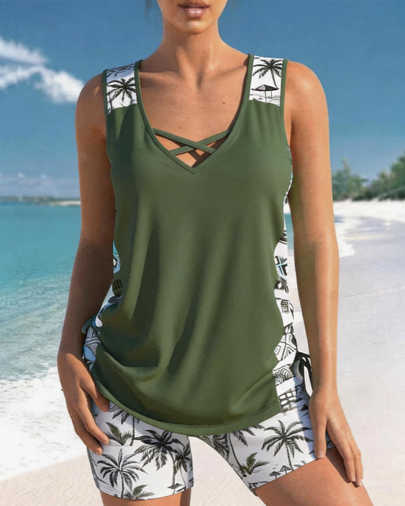 Tankini Vacances Imprimé À Bretelles Croisées
