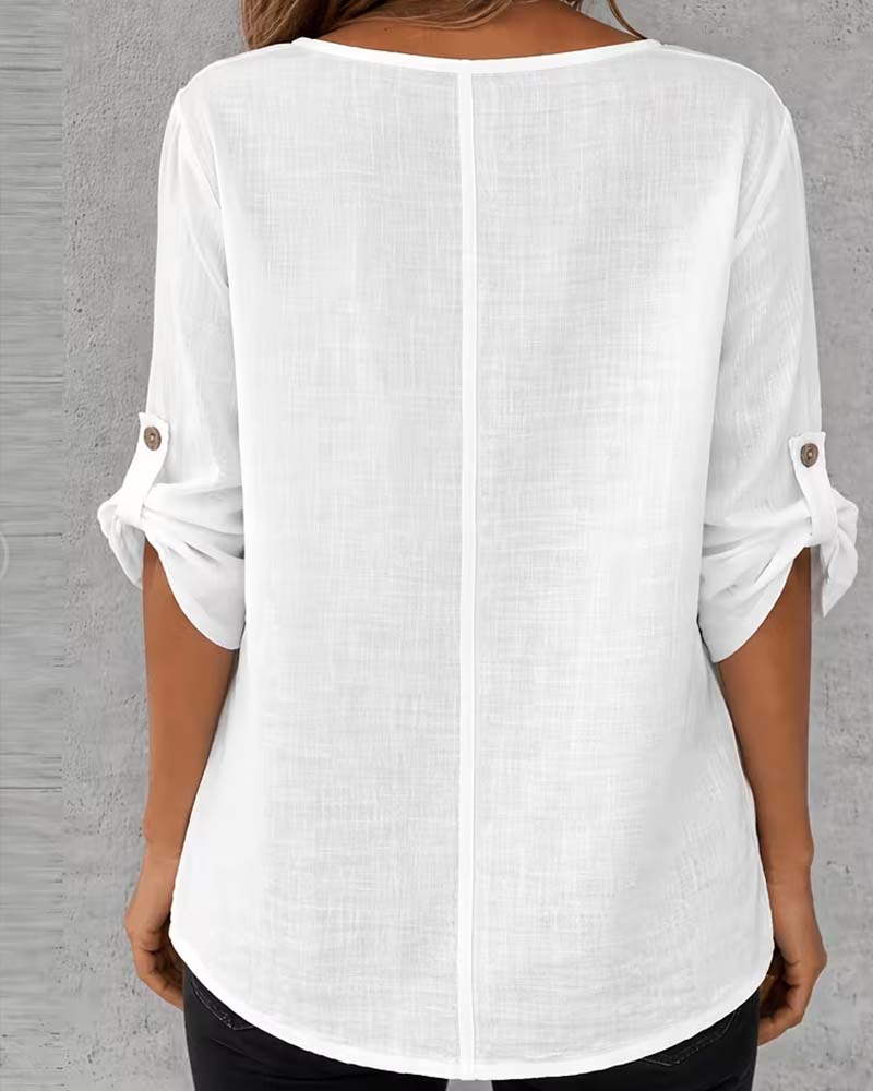 Blouse Unie Décontractée Bouton