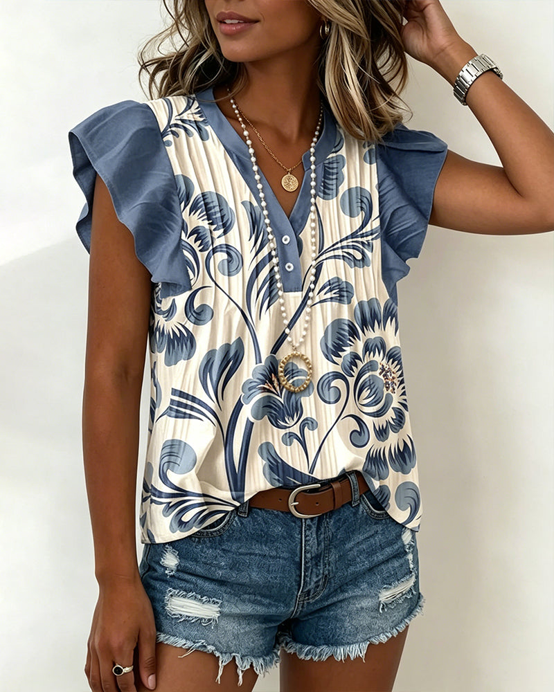 Blouse Imprimé Floral Petite Manche Papillon