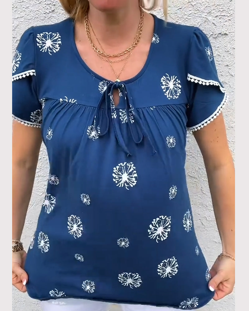 Blouse Manches En Pétales Imprimé Tie-Dye